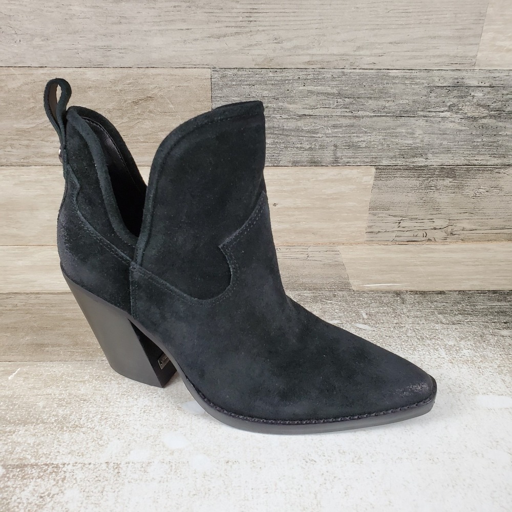 Vince Camuto Phaidra Womens Bootie Sz 6.5 M Black Suede Block Heel Pointed Toe
